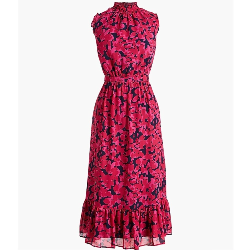 J.Crew Floral, Sleeveless, midi dress.  Pink & Blue, Size 4. Worn once.